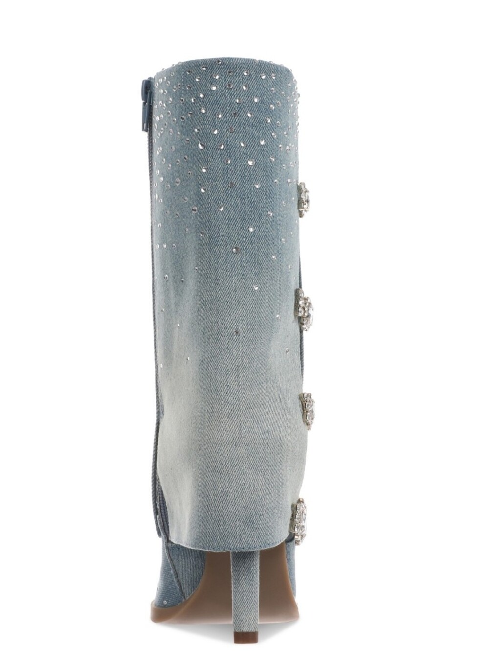 Thalia Sodi Denim Ombre Rhinestone Crystal Buckle Boots Size 6 NEW - Picture 8 of 14